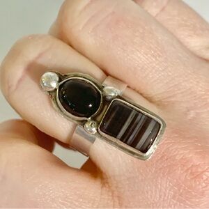 Silver Hand Crafted Banded Glass Ring size 8.5